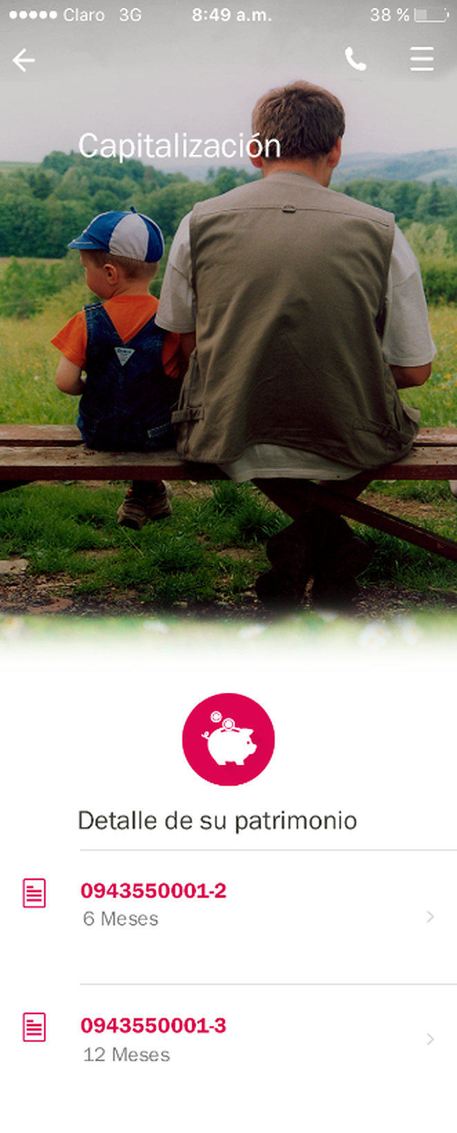AXA Colpatria app screen for a Capitalización savings product