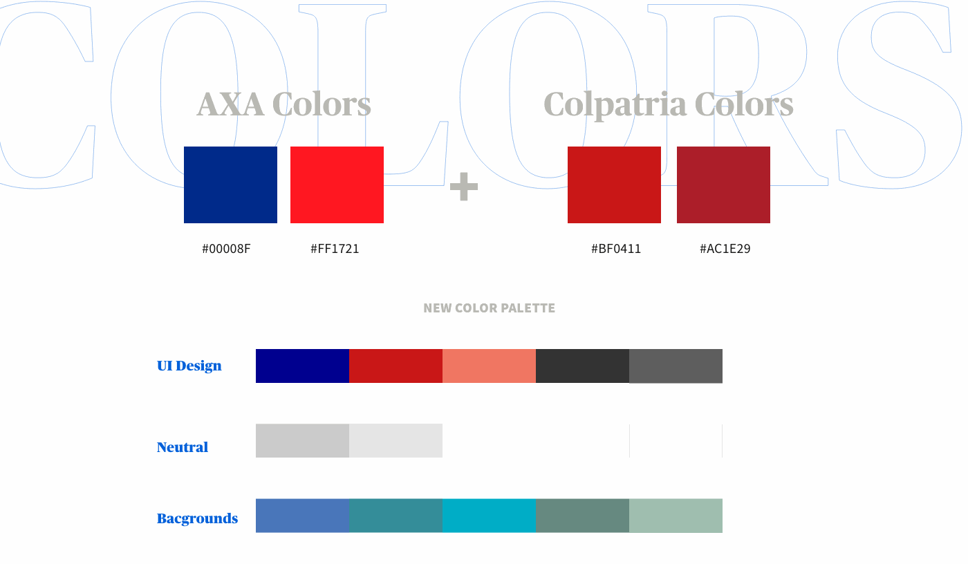AXA and Colpatria's original colors merged into one new palette