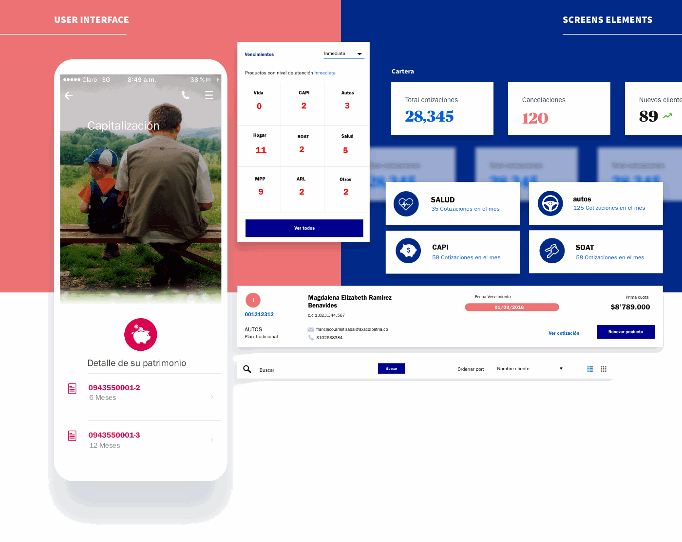 Final CPW and DPW screens: a savings product, policy renewal dates and a portfolio dashboard