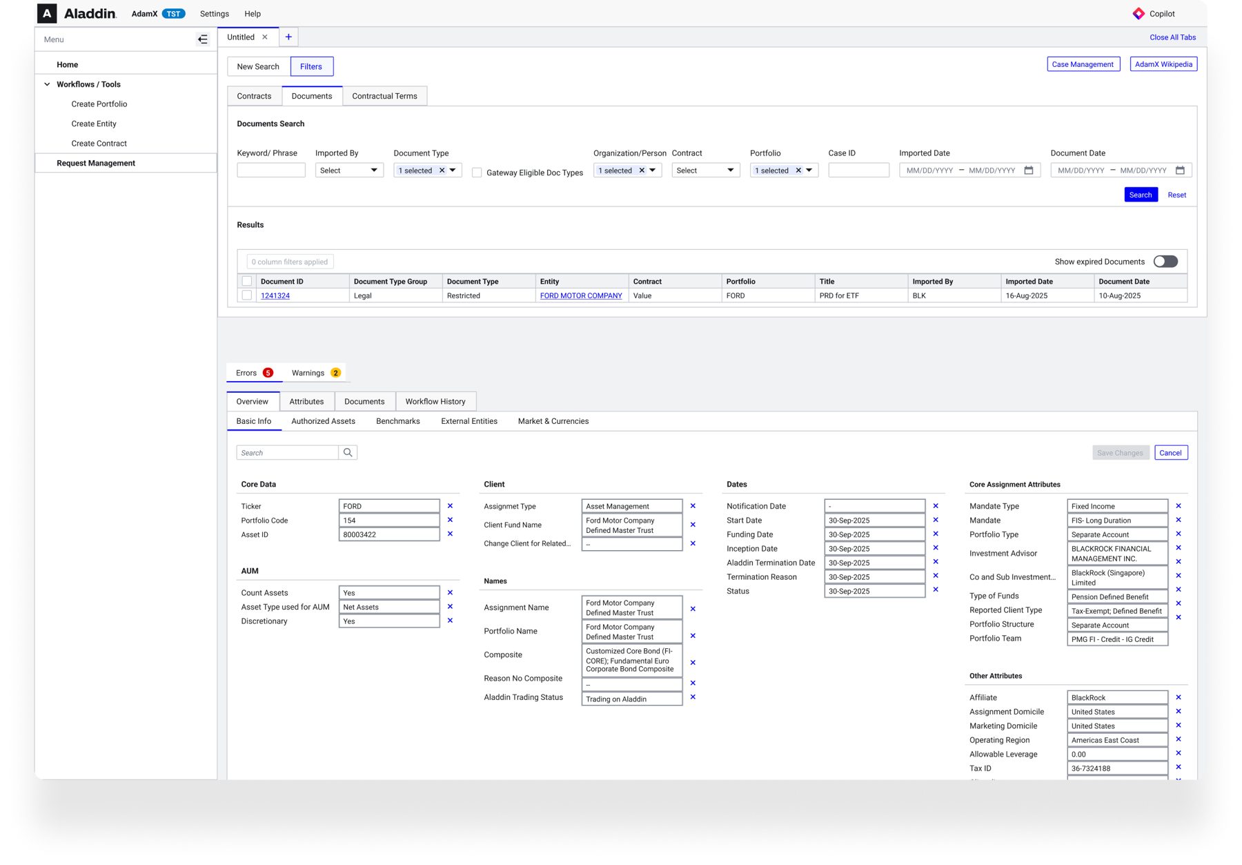 Documents search and portfolio editing on the Aladdin Design System