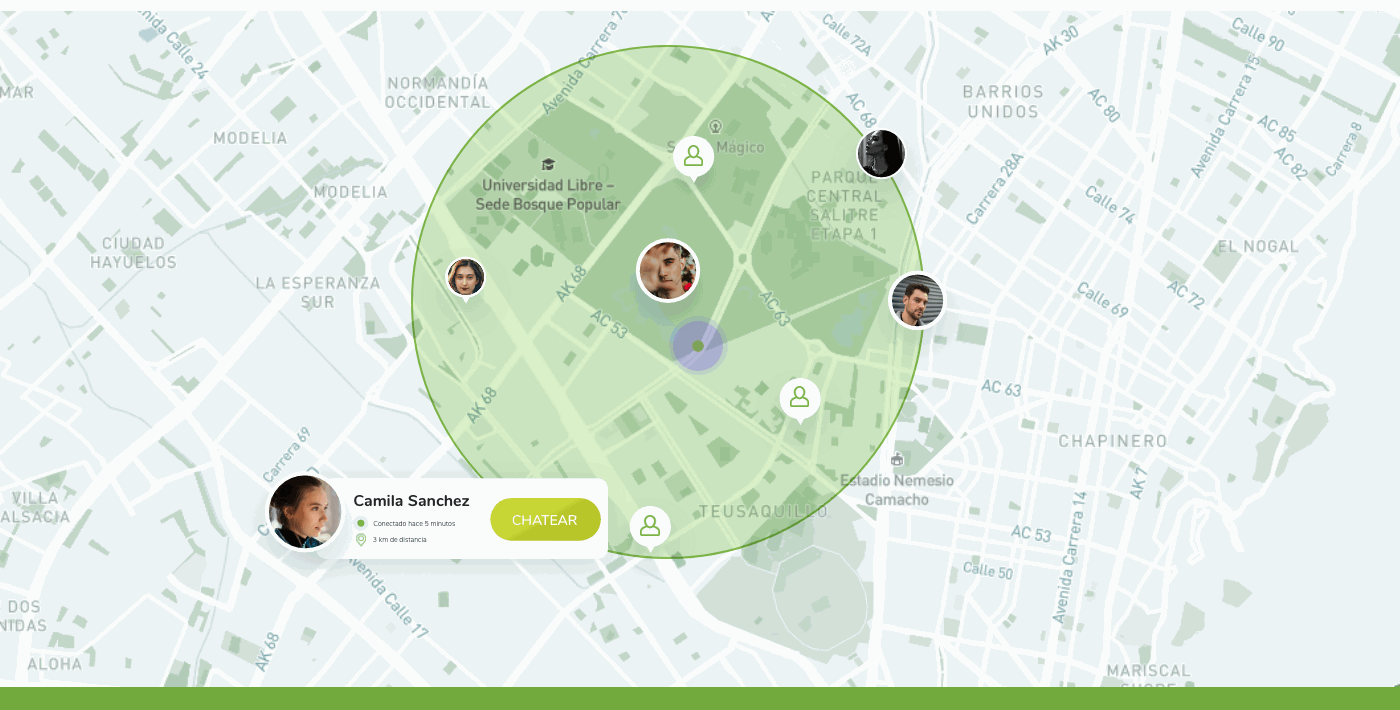 The circle of trust in use over Bogotá, with a connected friend ready to chat