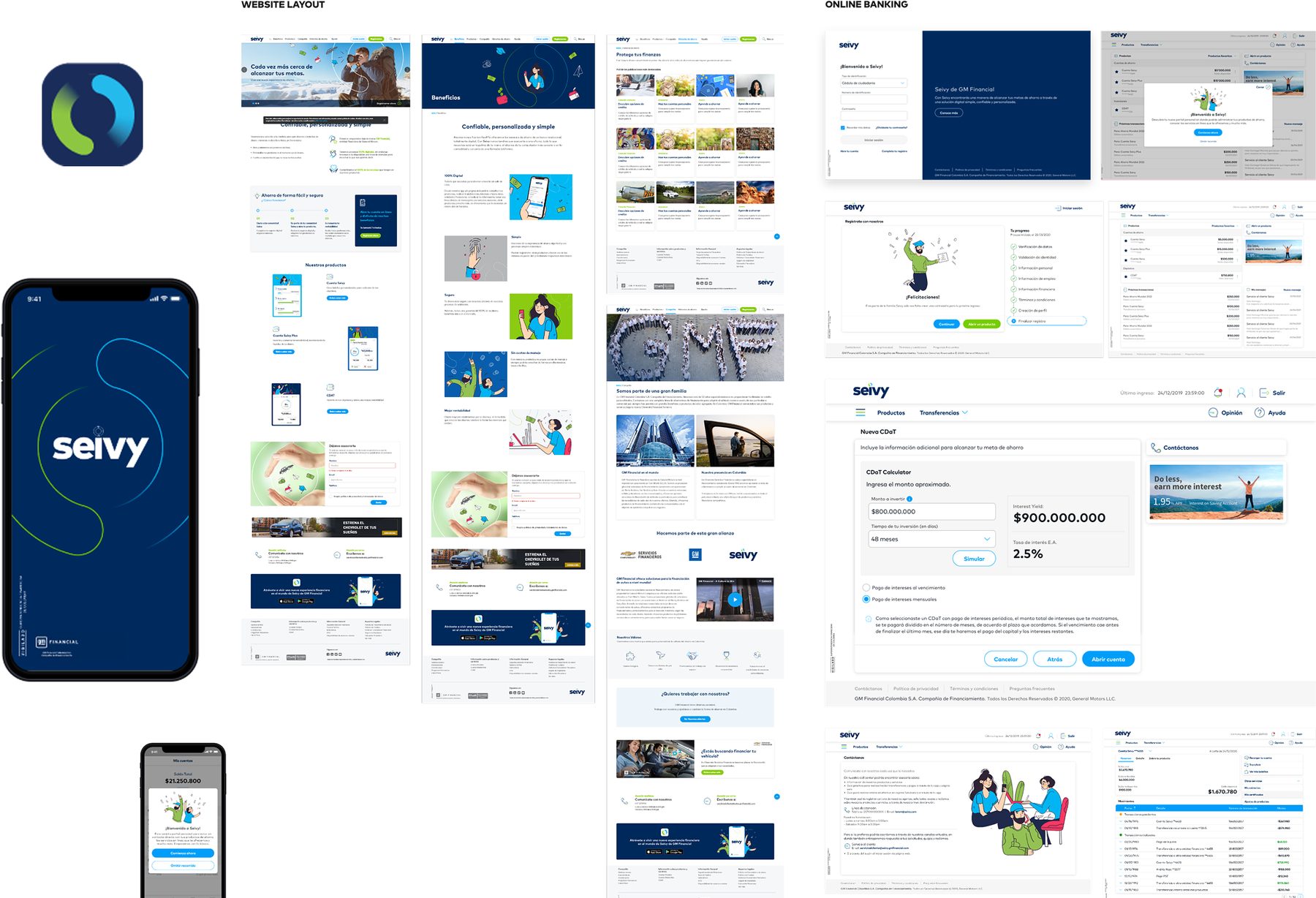 Final Seivy website layouts and online banking screens