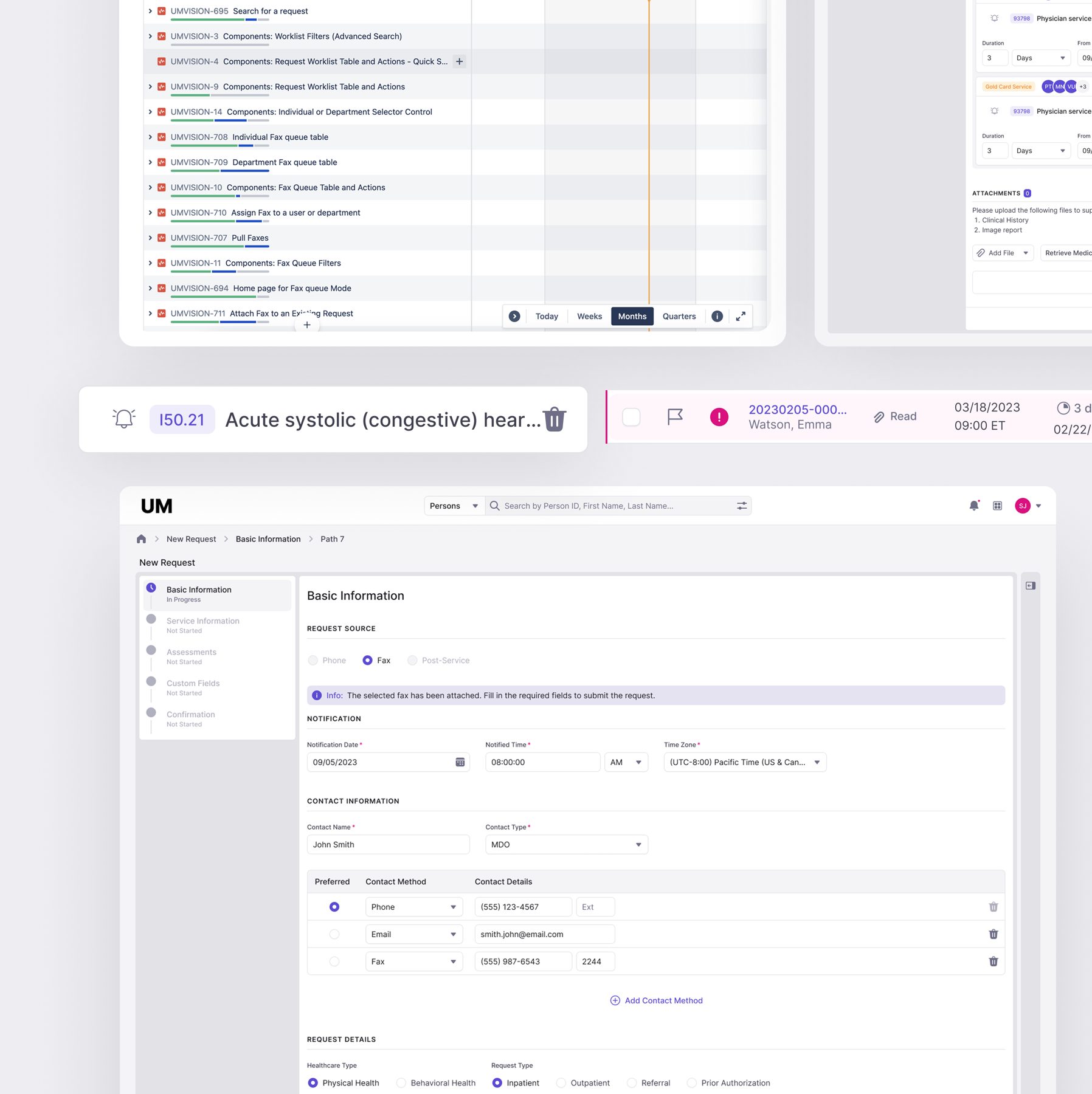 High-fidelity UM Vision screens: request list and request detail